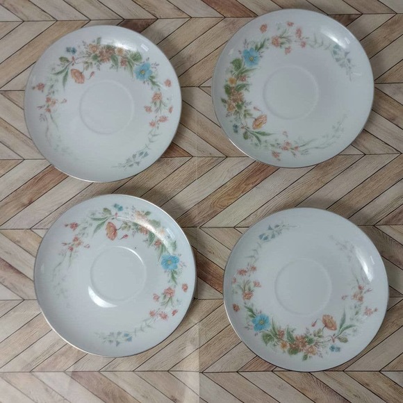 Premiere Fine China Silver Tone Trim Saucer Plates BERKSHIRE Floral Set Of 8 - Picture 8 of 10